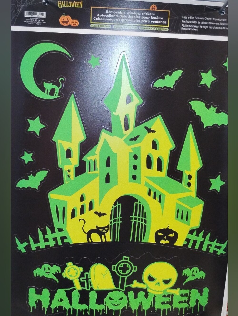 Halloween Haunted Castle Window Glow Sticker - Green and Yellow